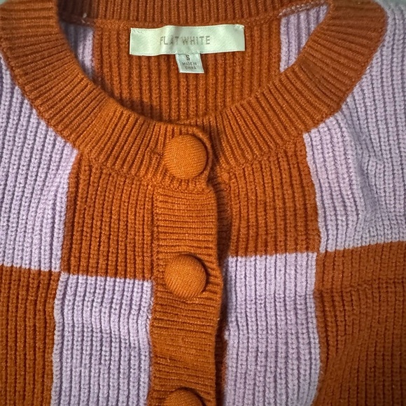 Vibrant Checkered Cardigan in Orange and Purple - Picture 2 of 7